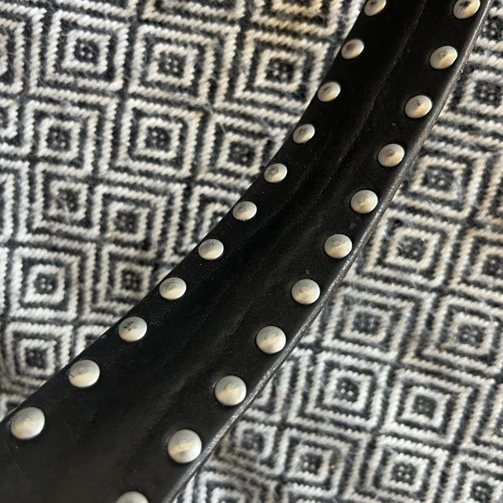 Men's Black Studded Leather Belt - Picture 2 of 3